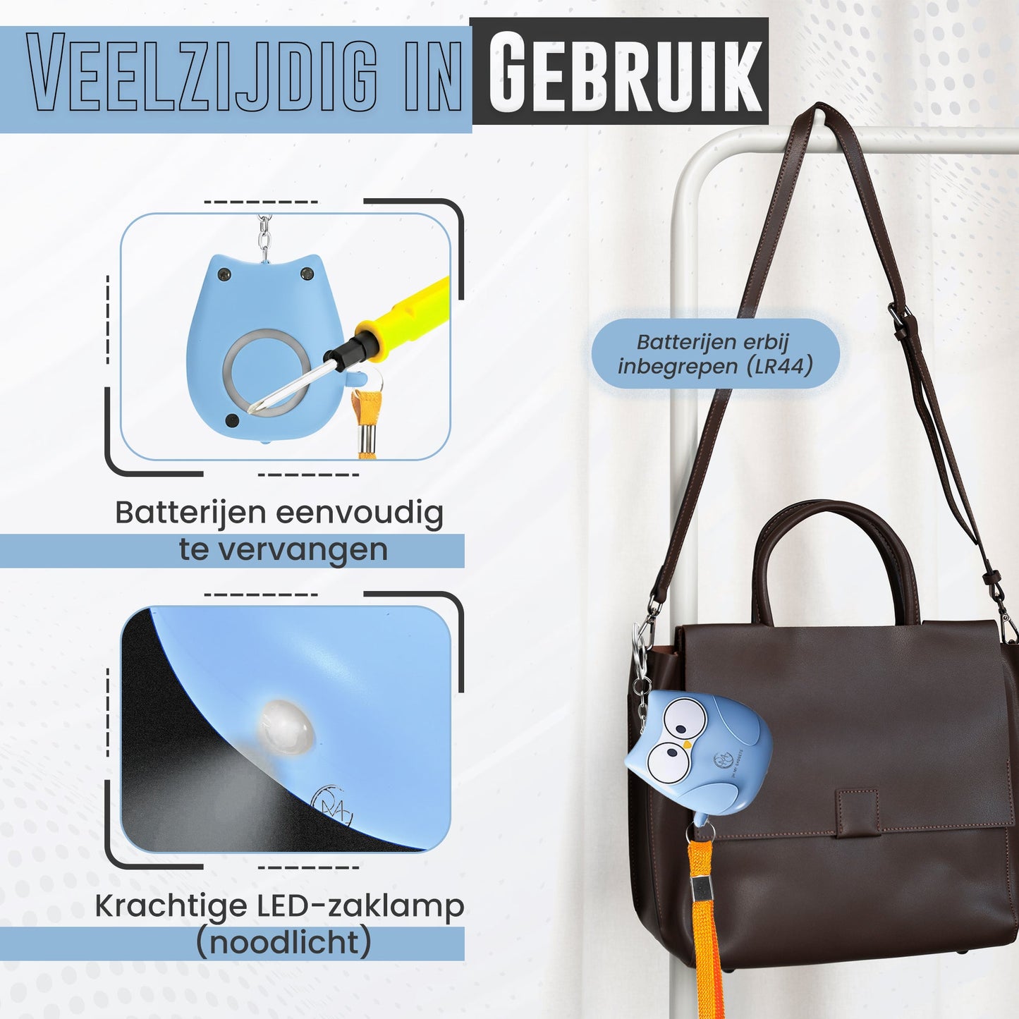 O.M.G Persoonlijk Alarm Uil Blauw 130dB - OMGSecurity