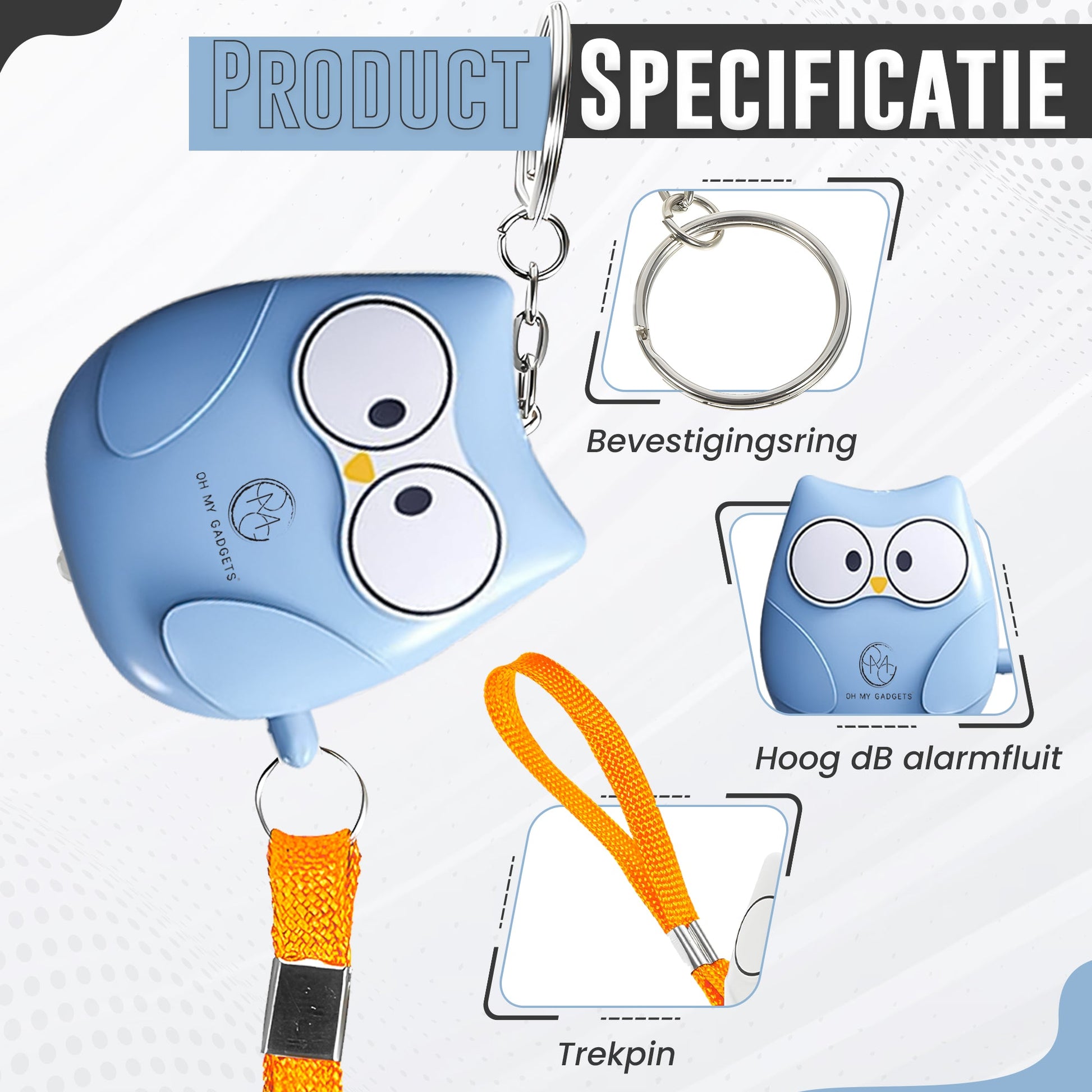 O.M.G Persoonlijk Alarm Uil Blauw 130dB - OMGSecurity