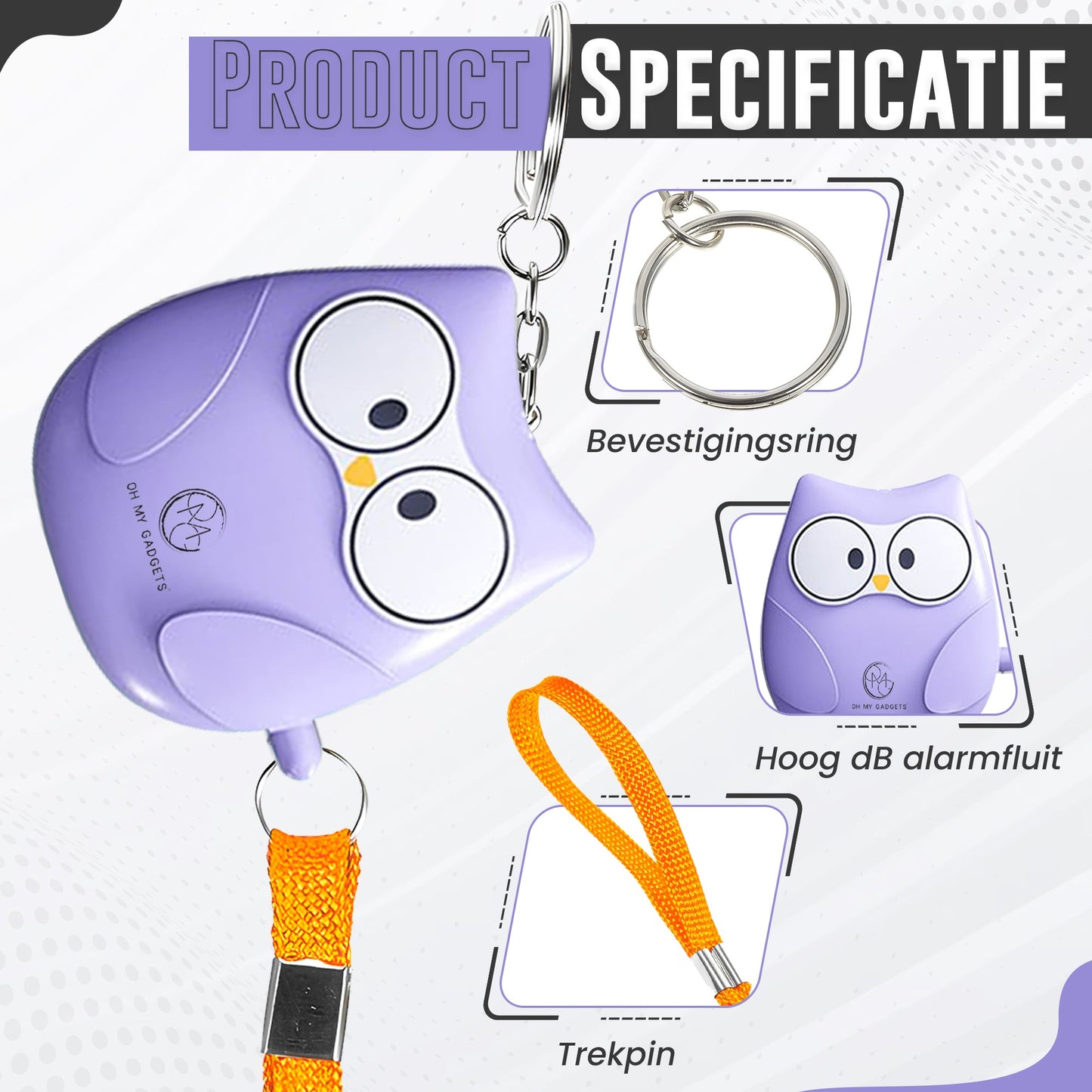 O.M.G Persoonlijk Alarm Uil Paars 130dB - OMGSecurity