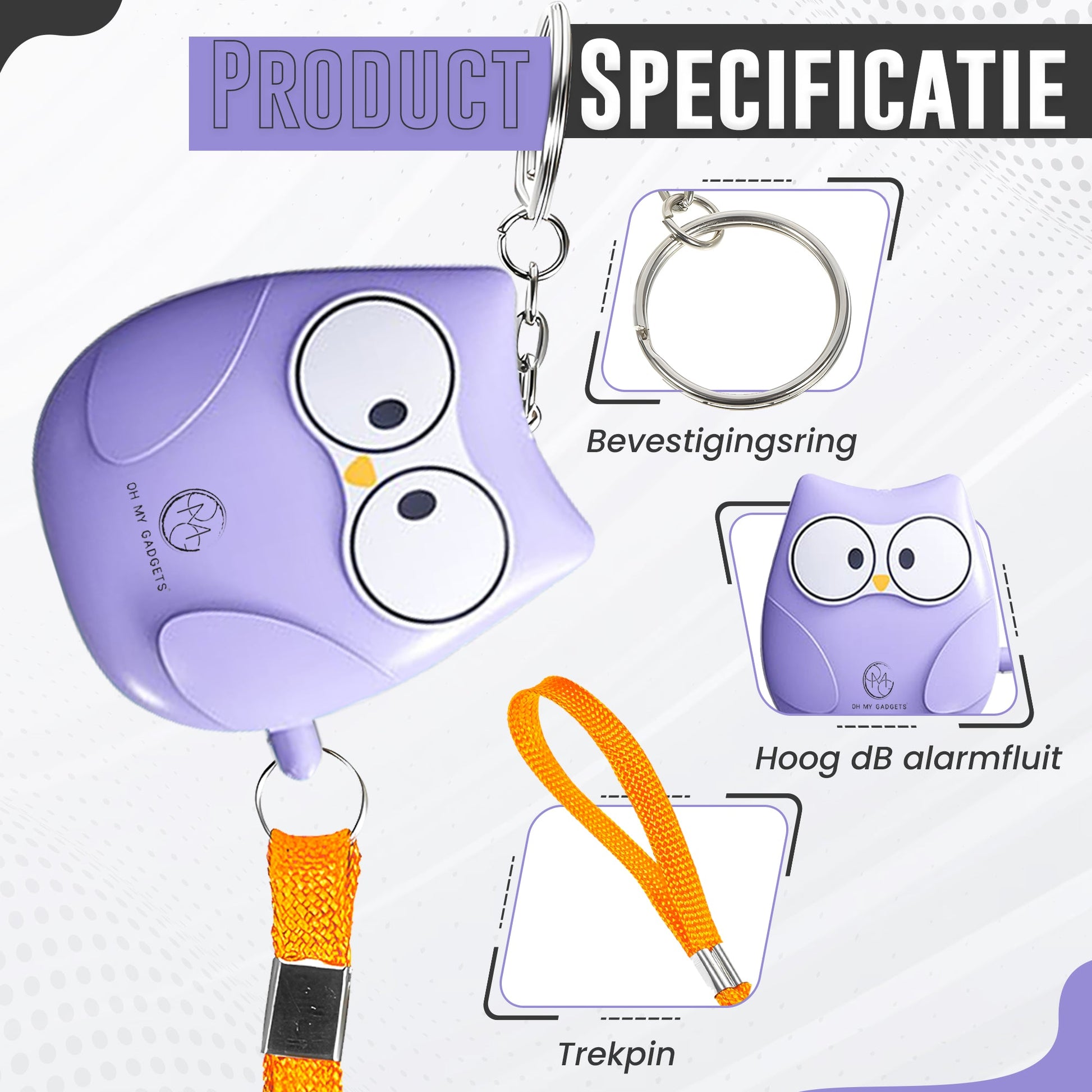O.M.G Persoonlijk Alarm Uil Paars 130dB - OMGSecurity