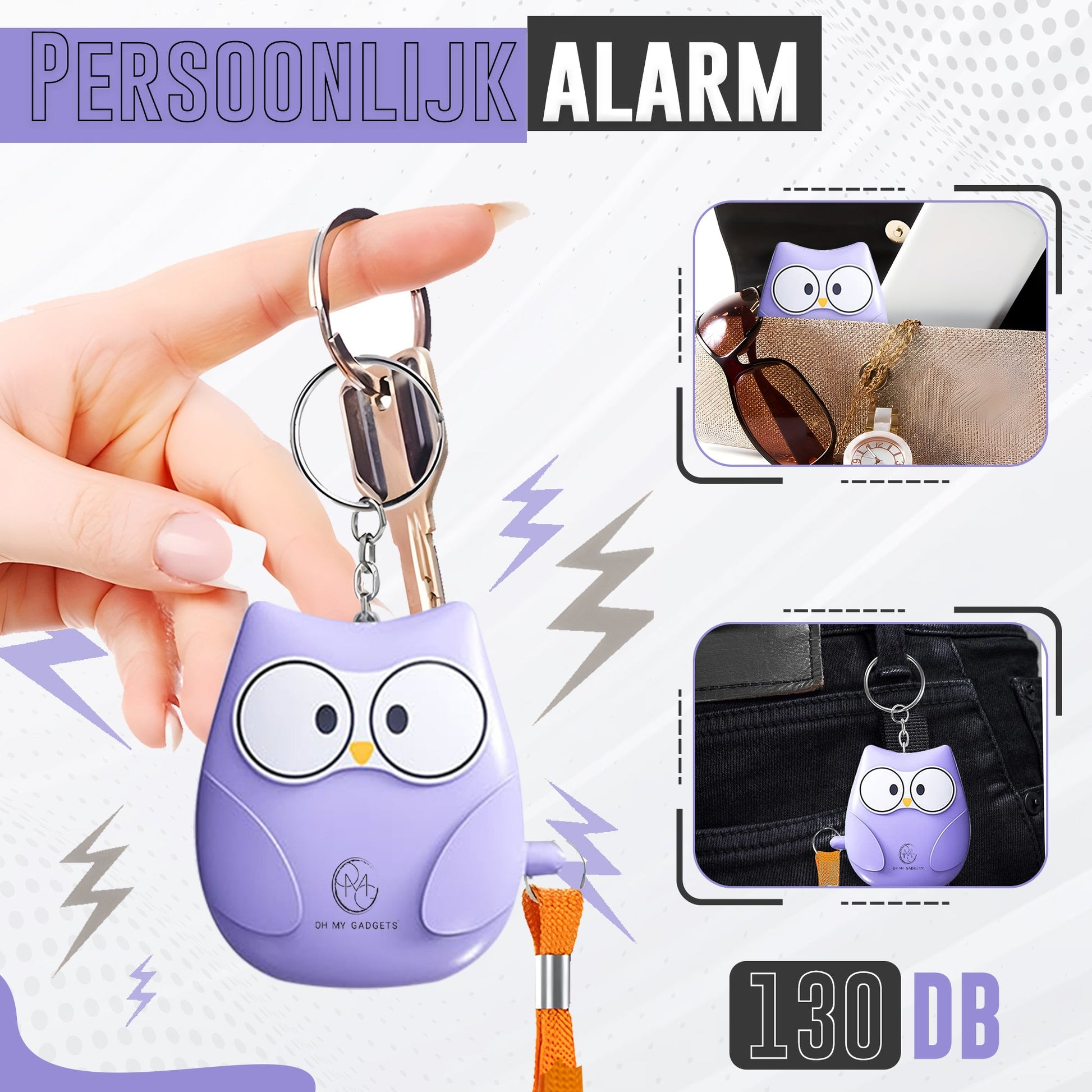 O.M.G Persoonlijk Alarm Uil Paars 130dB - OMGSecurity